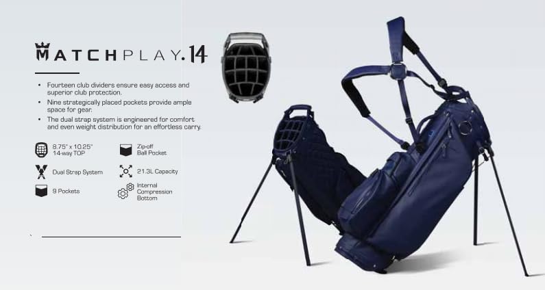 Sun Mountain Men's Matchplay LS Lightweight Stand Golf Bag 14-Way Top - 9 Pockets, Dual Strap System, Push & Electric Cart Compatible Compression Base, 2025 Model - Green Jacket-Fairway