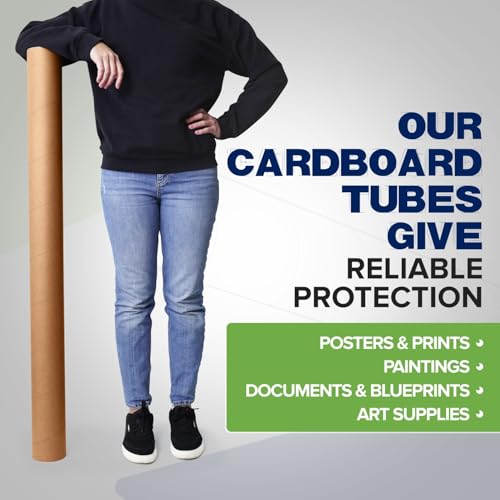 4" x 48" Reinforced Kraft Paper Mailing Tube, Pack of 1 Tube with 2 Caps ? Secure USPS Approved Poster Tube ? Made in USA Cardboard Tube for Shipping and Storing Posters, Prints, Artwork, or Documents