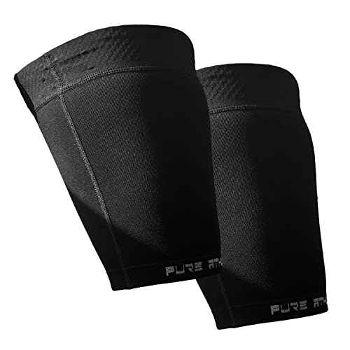 Thigh Compression Sleeve – Hamstring, Quadriceps, Groin Pull and Strains – Running, Basketball, Tennis, Soccer, Sports – Athletic Thigh Support (Single) (2 Sleeves - Midnight Black, S)
