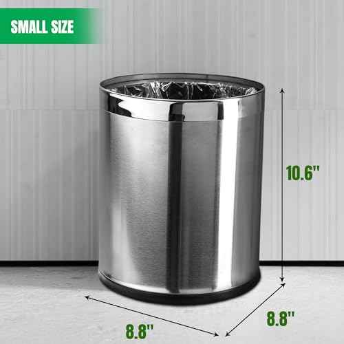 Invisi-Overlap' Open Top Stainless Steel Trash Can, Small Office Wastebasket, Modern Home D?cor, Round Shape
