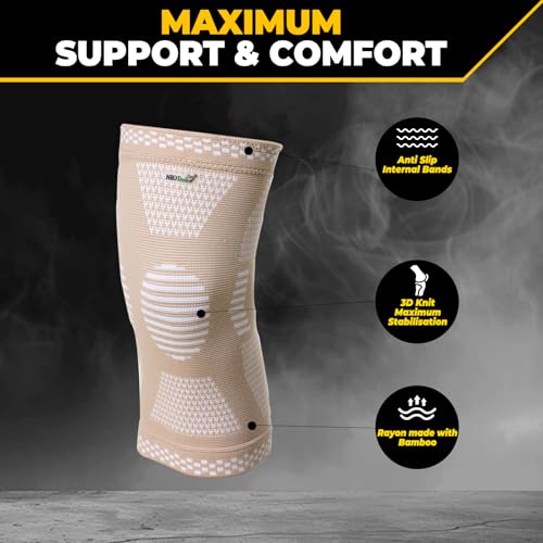 NeoTech Care Knee Support Brace - Breathable - Men, Women, Right or Left (Beige Color, Size L, 1 Pair)