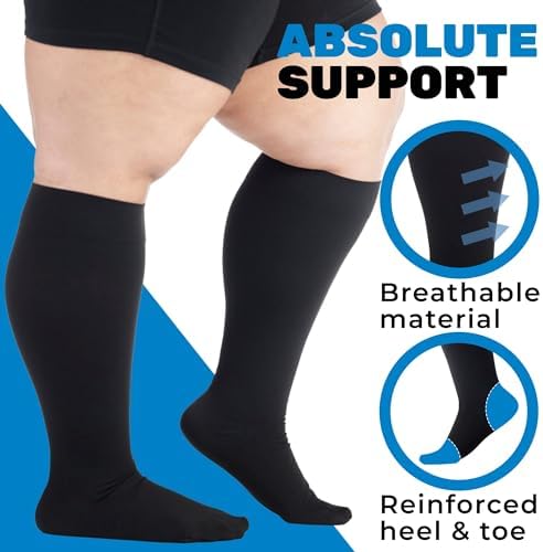 ABSOLUTE SUPPORT (3 Pairs) Plus Size Graduated Support Opaque Compression Knee High Socks for Women and Men 20-30mmHg - For Swelling, Achilles Tendon, Thrombosis - Black, 7X-Large - A501BL10-3