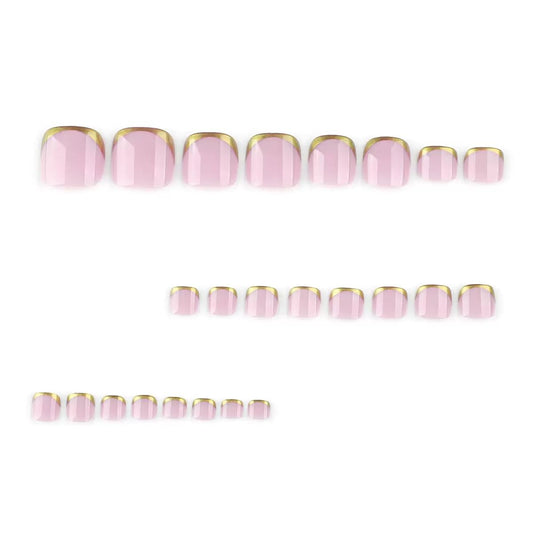 CTTHNBD Press on Toenails - Gold French Tip Fake Toenails - Elegant, Glossy, Summer Press on Toe Nails - for Women 24 Pcs