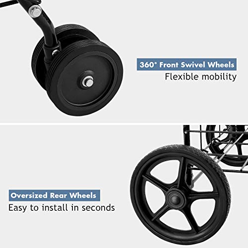 Hysache Folding Shopping Cart with Swiveling Front Wheels, Rolling Trolley with Plastic Handrail, Heavy Duty & Light Weight, Versatile Use, Space-Saving, Ideal for Shopping and Carrying (Black)