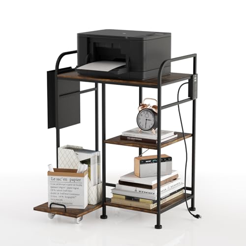 3-Tier Printer Stand - Adjustable Height, Sturdy Design, Space-Saving Storage Solution for Home Office, with Shelf for Books & Office Supplies, Easy Assembly, Fits Most Printers & Scanners