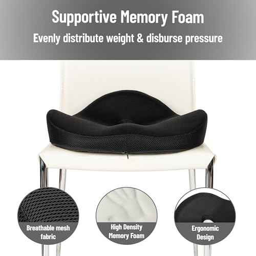Mind Reader Donut Pillow with Air-Cloud Technology, Ergonomic Memory Foam Seat Cushion for Tailbone, Hemorrhoid, Pregnancy & Lower Back Pain Relief, Washable Cover, Black