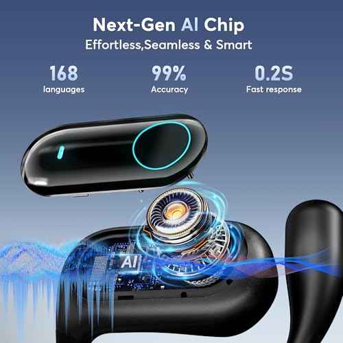 168 Languages AI Translation Earbuds, Bluetooth 5.4 Headphones Translator, 4-in-1 Smart Mode Touch Screen Real-Time Earphones Fit iOS and Android Ideal for Travel Business and Learning, Black