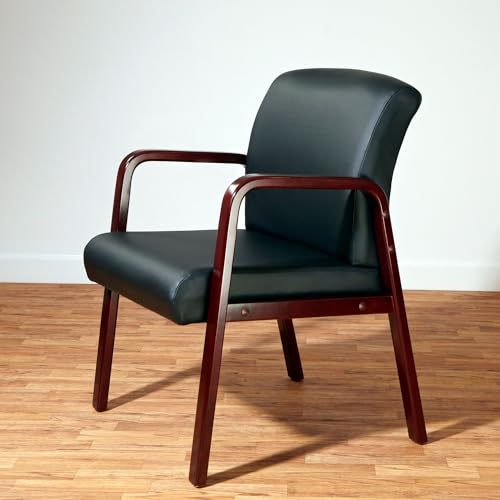 Alera Reception Lounge Series Guest Chair, Mahogany/Black Leather