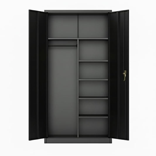 PeacefulHues Steel Wardrobe Cabinet with Locking Doors, Adjustable Shelves & Hanging Rod, Large Metal Storage Closet for Clothes, Tools, Garage, Home, Gym, Government, Easy Assembly