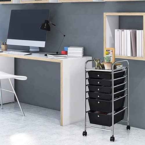 FANTASK 6-Drawer Rolling Storage Cart, Multipurpose Mobile Utility Storage Organizer for Home Office School (Black)