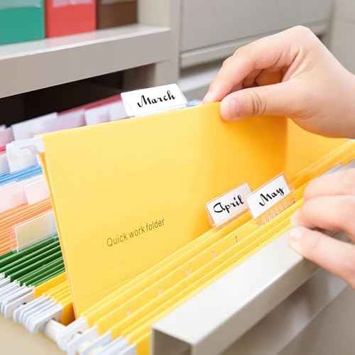 200 Pcs Hanging File Folder Tabs and 200 Pcs 2 Inch Inserts Labels, Plastic File Folder Tabs for Hanging Folders Files (Transparent)