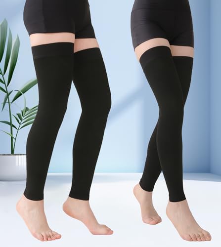 MGANG Thigh High Leg Sleeve 20-30 mmHg Graduated Compression with Grip Top, Medical Compression Stockings for Men and Women, with Varicose Veins, Lymphedema, Swelling & Venous Insufficiency, Black XL