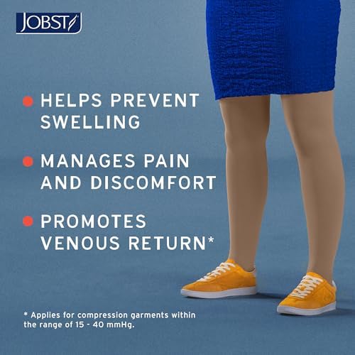 JOBST Relief Thigh High Graduated Compression Stockings 15-20mmHg - Comfortable Unisex Design with Silicone Dot Band - Closed Toe, Beige, X-Large