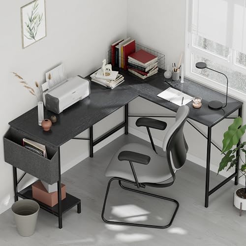 50-Inch Computer Gaming Corner L Shaped Desk, Sturdy Desk, Reversible Game Table Home Office Desk for Bedroom, Wood Top, Metal Frame, Side Bag, Easy to Assemble, mesa escritorio para computadora