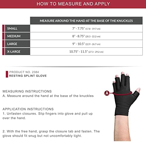 OTC Resting Splint Glove, 5 Finger Semi-Rigid Splints, Open Tips, Black, Left Hand, Medium