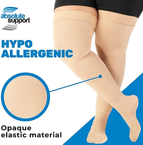 ABSOLUTE SUPPORT Plus Size Thigh High Compression Stockings for Men & Women 20-30mmHg - Unisex Opaque Over Knee Socks with Wide Calf for Postpartum, Achilles Tendon, Embolism, DVT - Beige, 3X-Large