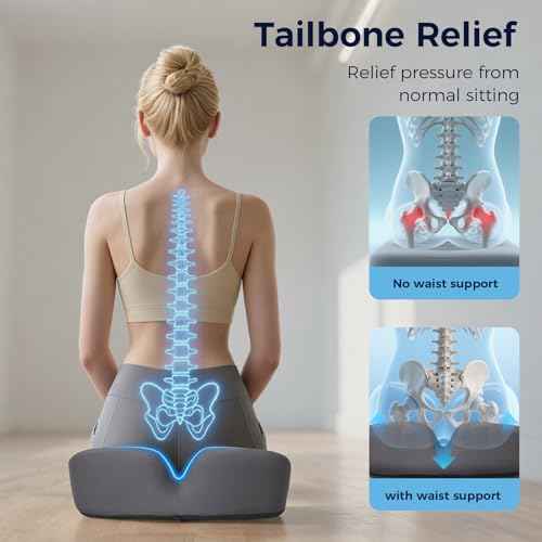 18.5" x 16.5" Extra Large Memory Foam Cushion, Tailbone Pain Relief Cushion for Long Sitting Soft Hip Support, Breathable XL Donut Pillow Desk Chair Cushion for Office, Home, Driving