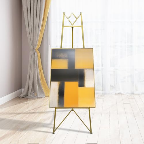 58 Inch Iron Adjustable Arts & Crafts Easels,Metal Easel Stand with Chain Support for Mirror,Floor Easels for Display Wedding Sign(Gold)