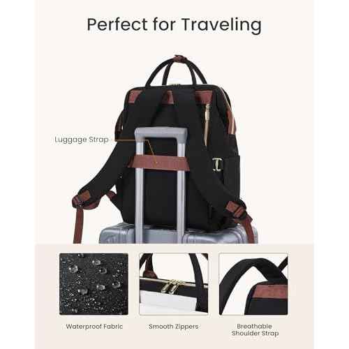 LOVEVOOK Laptop Backpack for Women with Giant Tumbler Holder Pocket, 15.6 inch Travel Work Backpack Purse for Nurse Teacher, Waterproof School Bag College Bookbag Cute Casual Daypack for Girls Black