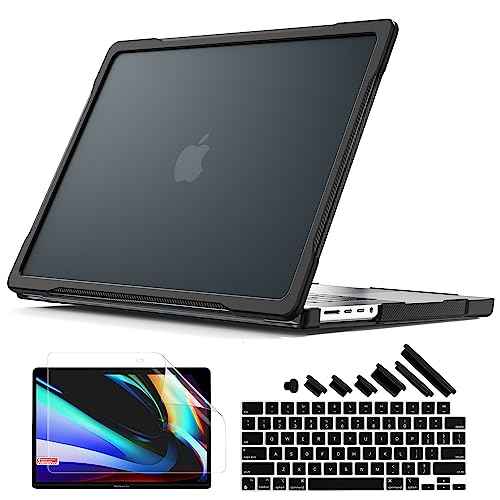 Batianda Ultimate Protection Case for New MacBook Pro 14 2025 M5 M4 M3 M2 Pro Max Chip 2024 2023 2021 Matte Carbon Fiber Edges Shockproof Anti-Scratch and Anti-Fingerprint with Keyboard Cover,Black