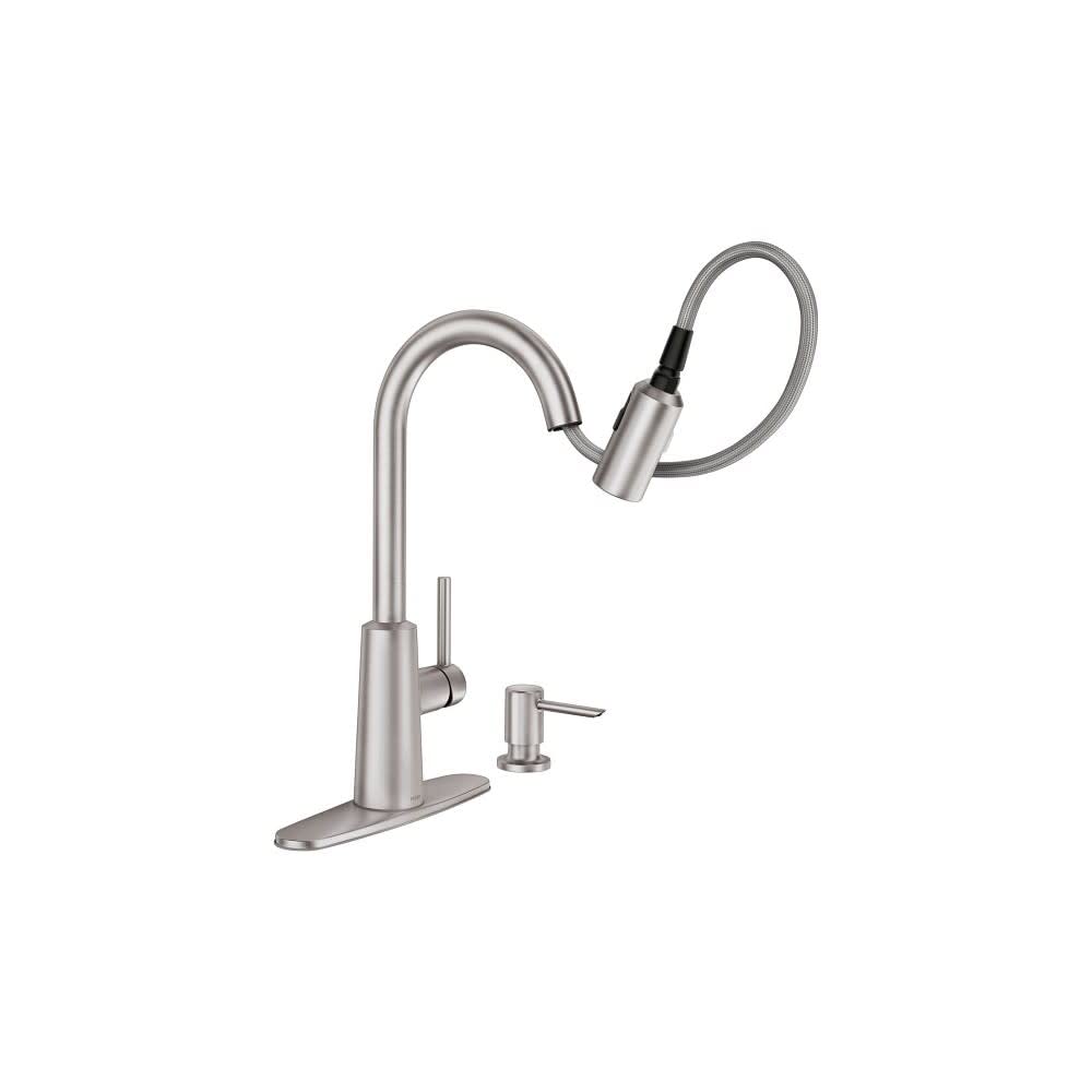 Moen 87066SRS Pullout Spray High-Arc Kitchen Faucet with Soap Dispenser from The Nori Collection, Spot Resist Stainless