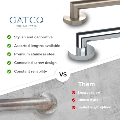 Gatco 978 Glam 42" Grab Bar, Satin Nickel, inch