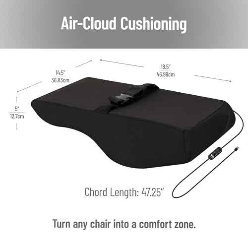 Mind Reader Heated Air-Cloud Lumbar Cushion, Ergonomic Memory Foam Back Support Pillow with Adjustable Heat Settings and Timer, Black