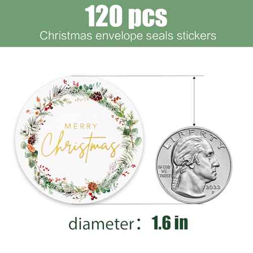 120pcs Merry Christmas Stickers for Cards Envelope Seals Gold Foil Large Round Adhesive Holiday Stickers for Invitation Gift Bags Box Sealing Parcel