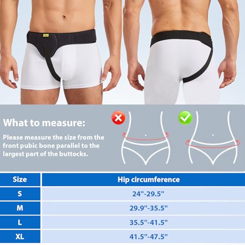 Inguinal Hernia Belt for Men & Women | Single-Side Precision Support (Left/Right) | Medical-Grade Post-Surgery Truss with Adjustable Waist Strap | Black, S (24"-29.5" Hip)