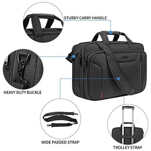 EMPSIGN Stylish Laptop Bag Briefcase, 17.3 Inch Laptop Case Expandable Messenger Bag for Men Water Repellent, RFID Blocking Office Carrying Shoulder Bag for Work Business Travel-Black