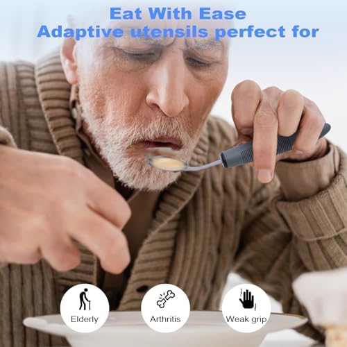 Adaptive Utensils,Weighted Utensils for Hand Tremors,Utensils for Parkinsons Patients,Elderly,Arthritis,Weak Hand Grip,Tremors&Handicapped.Stainless Steel Knife,Fork and Spoons Set (4pcs Left-Handed)