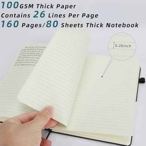 Coopay 12 Pack A5 Journal Notebook with 12 White Pens Bulk Classic Ruled Hardcover Leather Journal Set with Pen Holder for Men Women Writing Office Home School Business, 100GSM, 8.3¡± x 5.5¡± (Black)