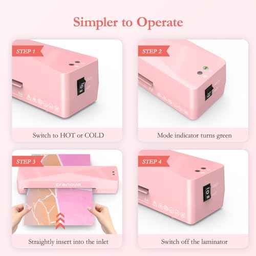 Crenova A4 Laminator Machine 4 in 1 Personal Desktop Hot & Cold with 10 Laminating Pouches No Bubbles 9 Inch Thermal Laminator for Home Office School Business Use Pink