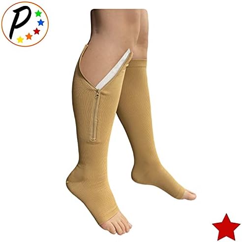 Original Open Toe 20-30 mmHg Firm Compression Circulation Zipper Socks (Beige, 5X-Large)