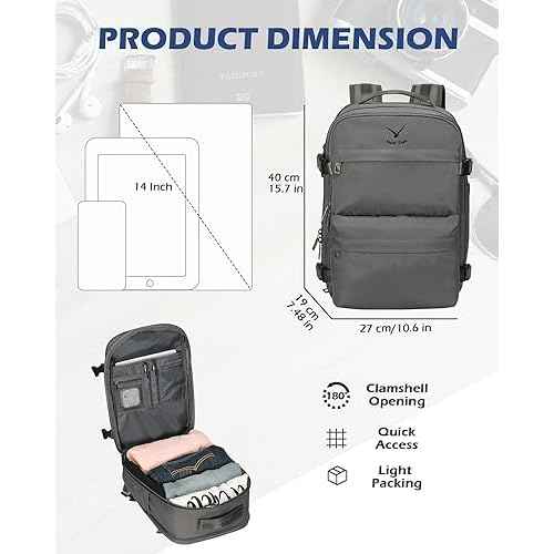 Hynes Eagle 20L Travel Backpack Carry on Backpack Women Men Personal Item Bag for Spirit Airlines Small Nylon Laptop Backpack 14 inches Grey