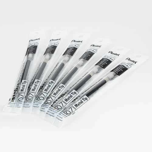 Pentel Refill Ink - For EnerGel Gel Pen, 0.7mm Metal Tip, Medium, Black Ink, Pack of 6 Refills (LR7-6A)