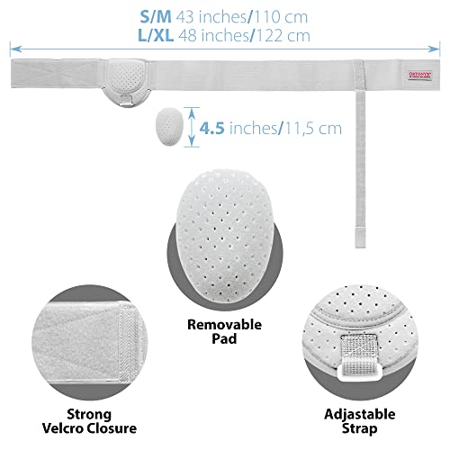 ORTONYX Inguinal Hernia Belt for Men and Women with Removable Compression Pad and Adjustable Waist Strap, Hernia Support Truss for Inguinal, Incisional Hernias, Left/Right Side - White S/M