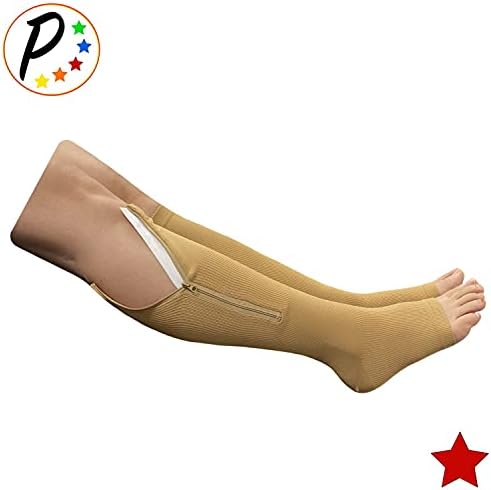 Original Open Toe 20-30 mmHg Firm Compression Circulation Zipper Socks (Beige, 3X-Large)