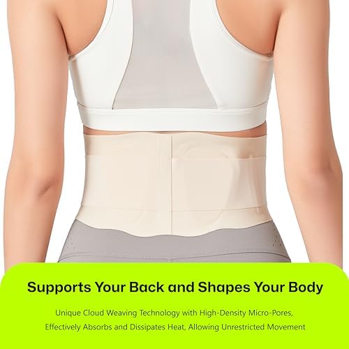 Ultra Thin Back Brace for Lower Back, Breathable Lightweight Back Brace for Women & Men, Adjustable Back Support Brace for Lower Back Pain Relief, Sciatica, Scoliosis, Herniated Disc (Beige, Large)