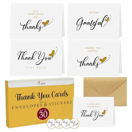 30 Pack Thank You Cards with Envelopes and Stickers ? 4 x 6 in Simple Thank You Notes, Blank Inside, Minimalist Bulk Box Set for Weddings, Baby Showers, Small Businesses, Birthdays