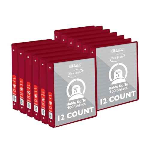 BAZIC Products 3 Ring Binder 1/2" Economy View Binders Organizer - Burgundy, Round Ring, Hold 100 Sheets Paper, for School Office Home, 12-Count