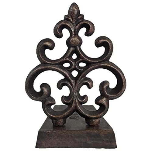 Lulu Decor, Cast Iron Fleur De Lis Door Stop, Door Stopper in Antique Black Finish (2 Piece)
