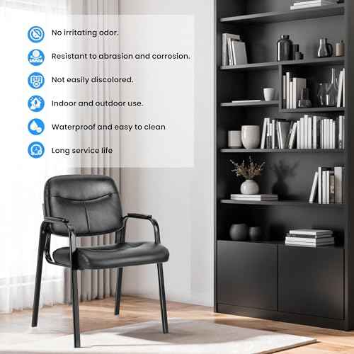 Simple Deluxe Leather Guest Chair with Padded Arm, Waiting Room Chairs Stationary Rest for Reception Area Conference Room Lobby Home Computer Desk Bedroom Elderly, 1 Pack