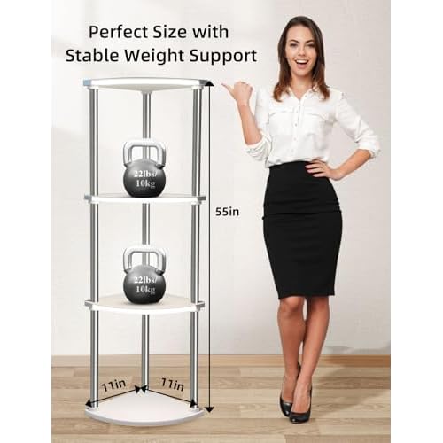 4 Tier Floor Lamp with Shelves, Modern Dimmable Standing Lamp with APP Control, Shelf Floor lamp with Music Sync, Corner Display Bookshelf Lamp for Living Room, White