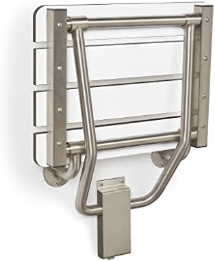 28" x 15" Phenolic White 3” Slats Folding Wall Mount Shower Seat Bench, ADA Compliant