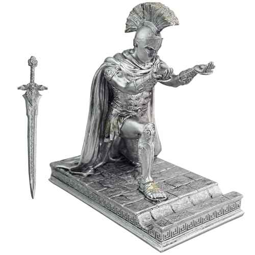 Medieval Knight Statue Desk Single Pen Holder, Funny Unique Novelty Cool Desktop Accessories Gothic Figure Pencil Stand, Silver