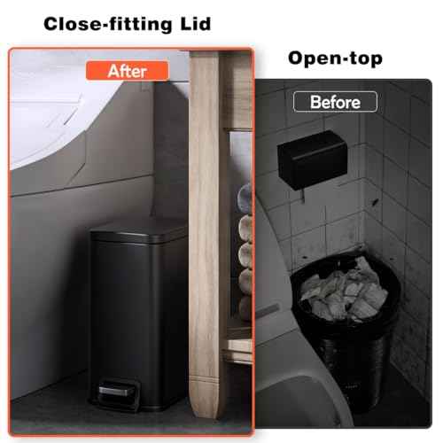 Slim Bathroom Trash Can with Lid Soft Close, 1.6 Gallon Stainless Steel Garbage Can with Removable Inner Bucket, Durable Step Pedal, Small Trash Bins for Toilet, Bedroom, Kitchen, Office