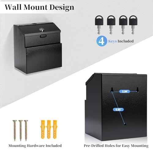 Suggestion Box with Slot and Lock Metal Wall Mounted Ballot Complaint and Donation Box with 4 Keys