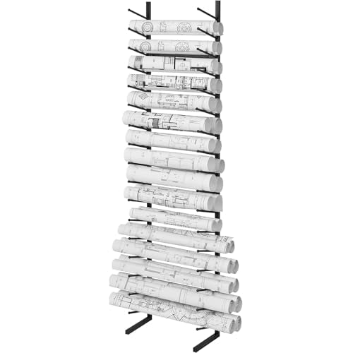 VEVOR Blueprint Storage Rack, Hanging Poster Display Rack 16-Tier, Vertical Blueprint Roll File Holder 2 Rolls/tire, Roll File Storage Rack for Blueprint Map Poster