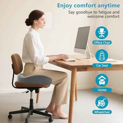 Seat Cushions for Office Chairs & Hip Pain Relief, Extra-Dense Coccyx Cushion with Sciatica Support, Ergonomic Design for Desk Chair, Car, Wheelchair, All-Day Comfort (Gray)